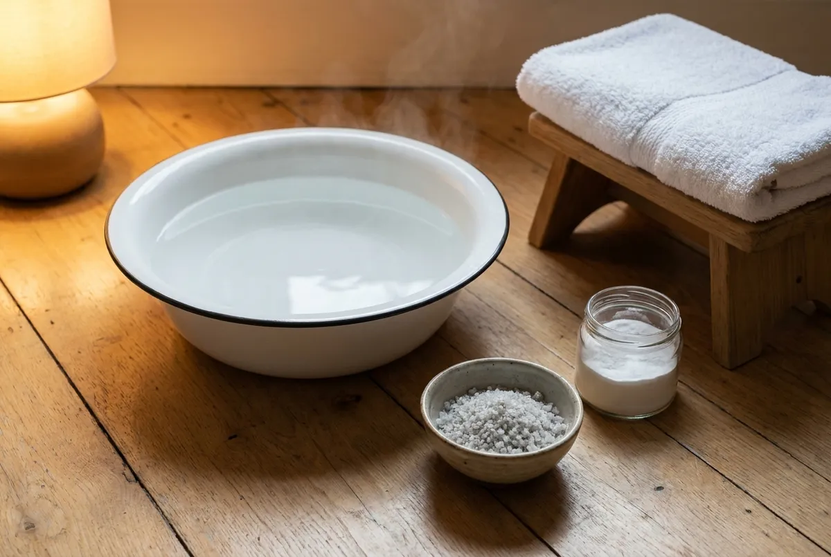 Bain de pieds relaxant au gros sel et au bicarbonate