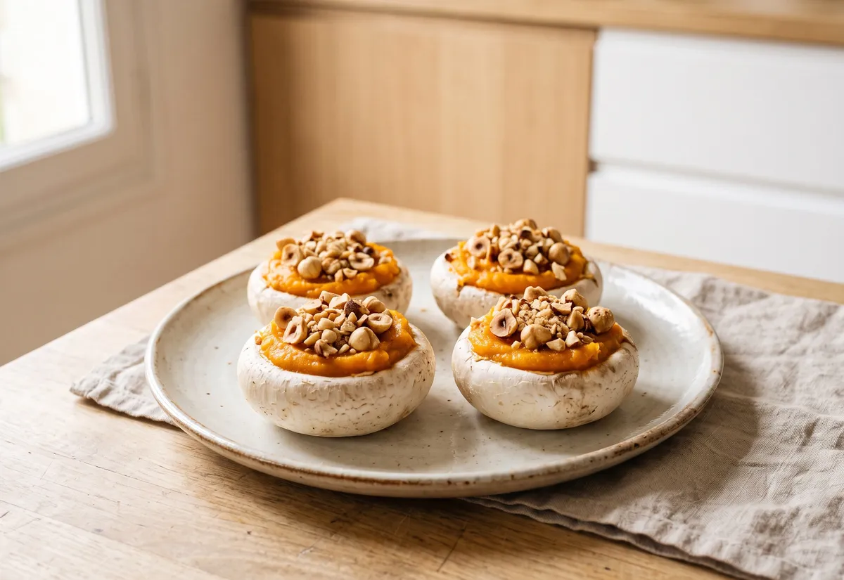 Recette : Champignons farcis, mousseline de potimarron