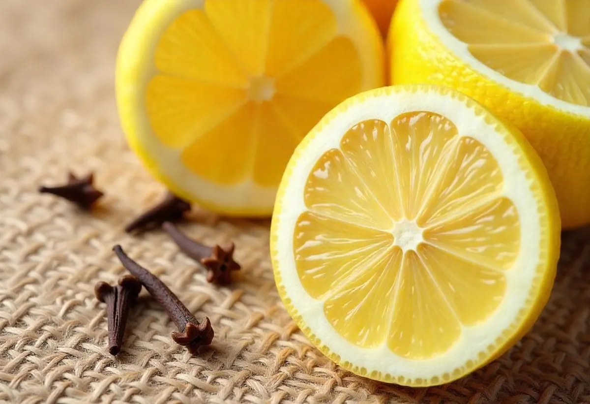 Citron coupé en deux piqué de clous de girofle, répulsif naturel de grand-mère contre les moustiques