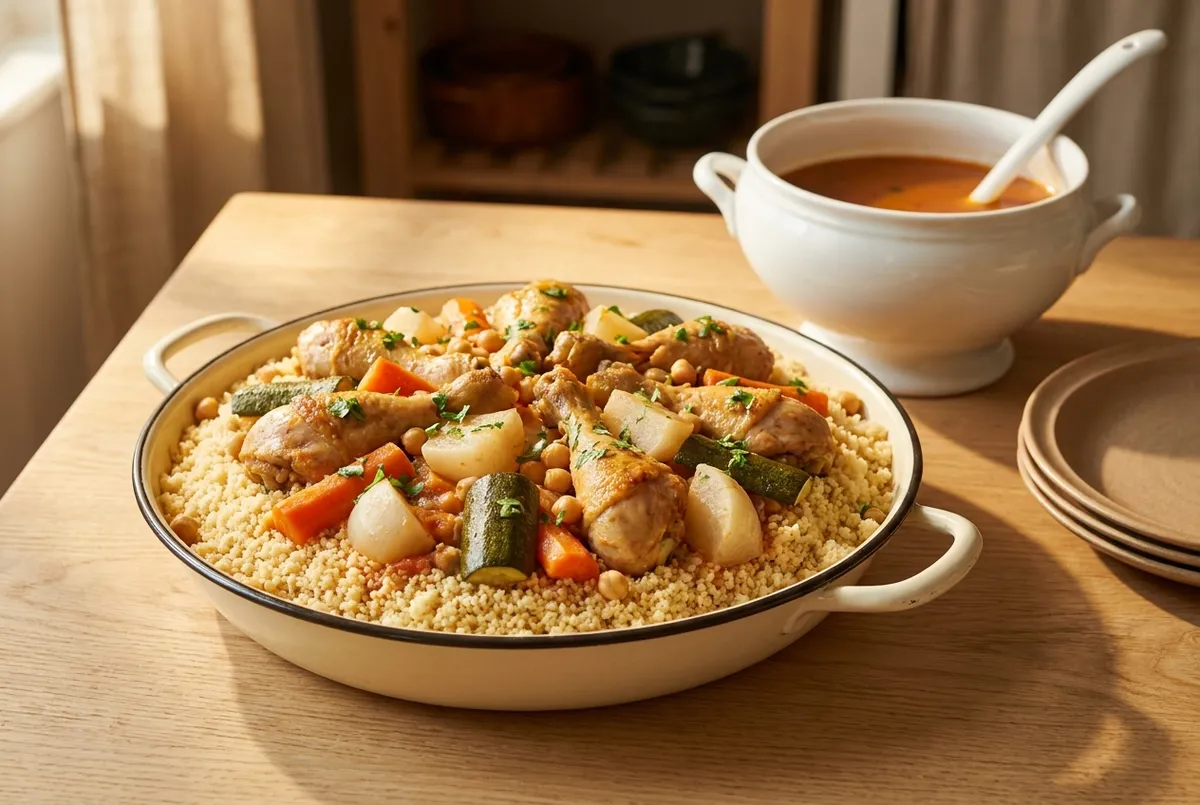 Couscous au poulet, la recette facile sans couscoussier