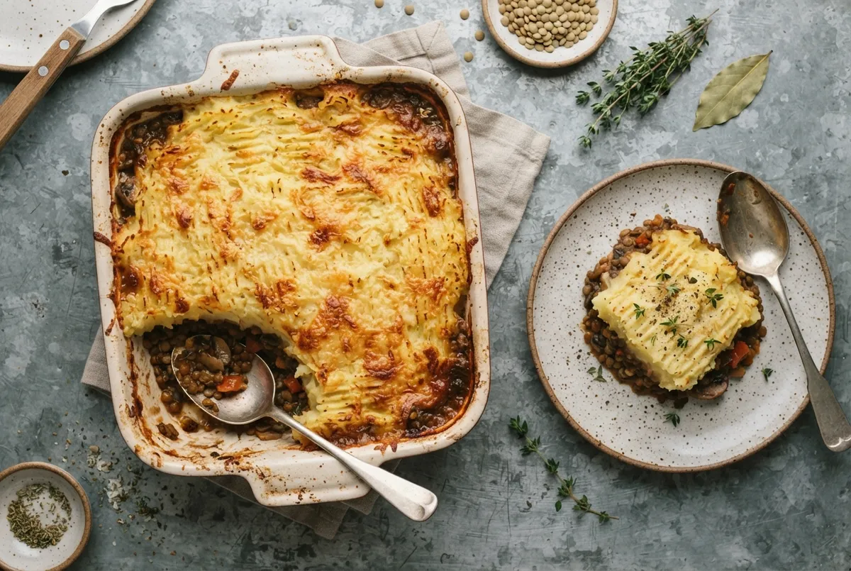 Hachis parmentier végétarien aux lentilles et champignons