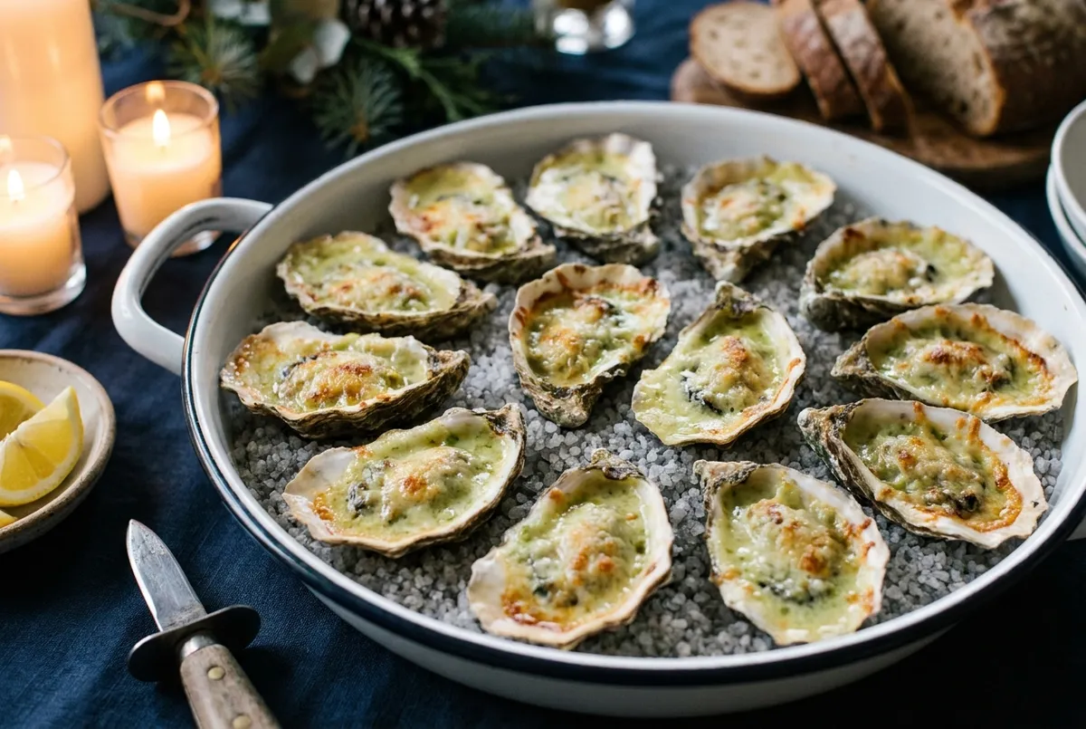 Huîtres gratinées aux poireaux et au parmesan
