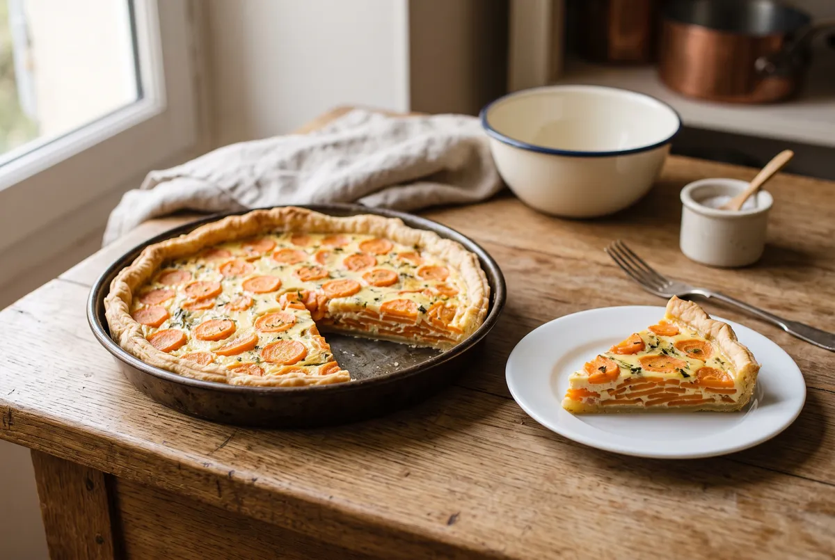 Quiche aux carottes et salade aux pommes et à la coriandre