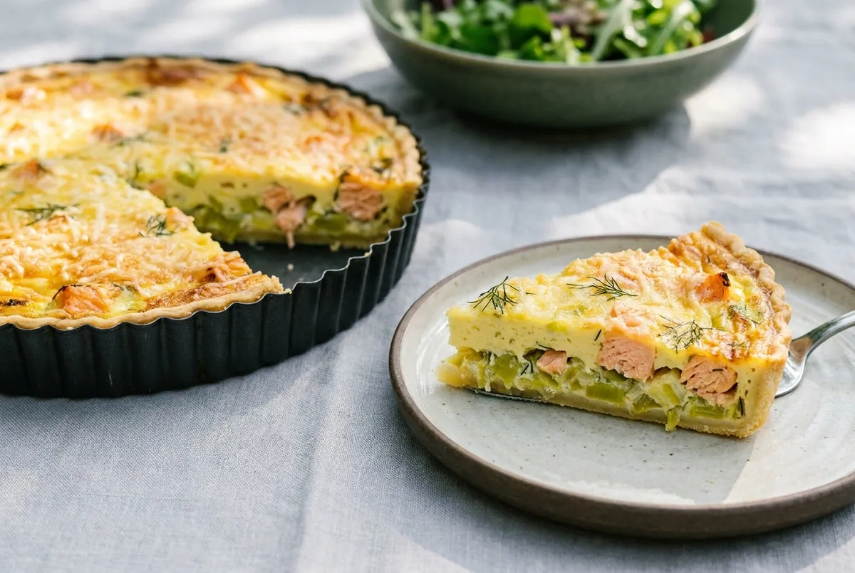 Quiche au saumon et poireaux, la recette facile