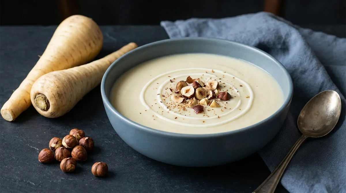 Velouté de panais aux noisettes grillées