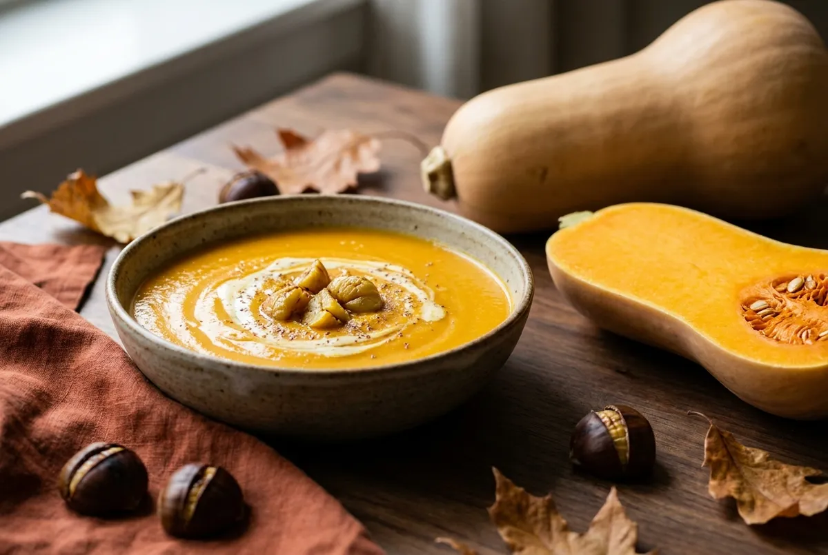 Velouté de butternut aux châtaignes grillées